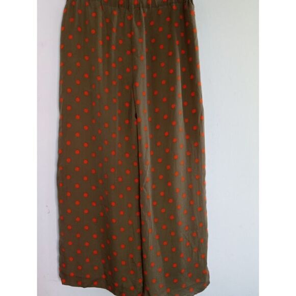 Theory Women Olive Green w/Orange Polka Dots 100% Silk Pant size Small - Picture 7 of 12